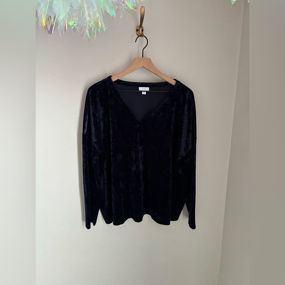 J. Jill Pure Jill Dark Blue Velvet Long Sleeve Whimsigoth Top Blouse‎ Size Large